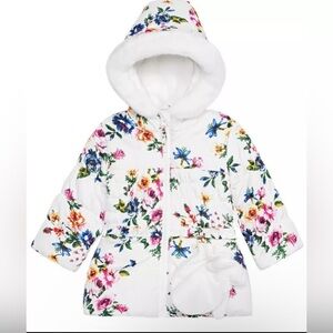 Rothschild Baby Girl Winter White Floral Puffer Coat Gloves 3-6M NWT Coquette